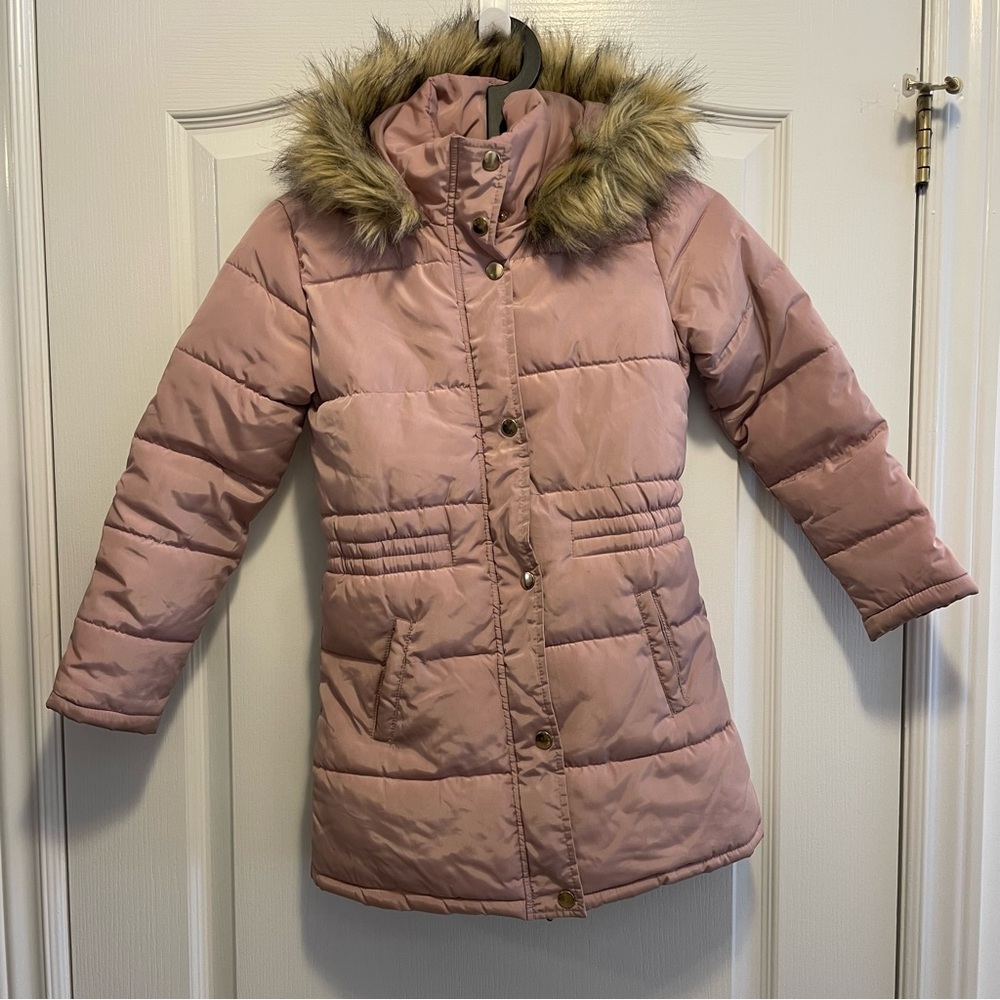 Pink Fur-Trimmed Puffer Winter Coat